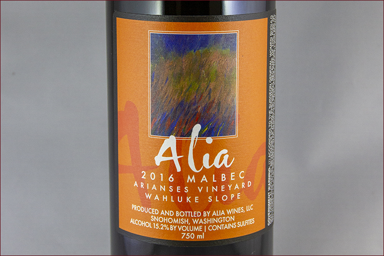 Alia Wines 2016 Malbec Arianses Vineyard bottle